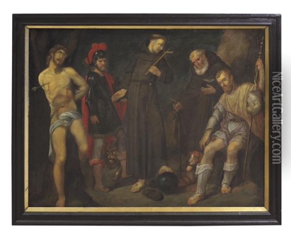 I Santi Sebastiano, Adriano, Francesco D'assisi, Antonio Abate E Rocco Oil Painting - Caspar de Crayer