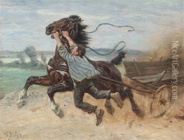 Runaway Horse Oil Painting - Valdemar Henrik Nicolaj Irminger