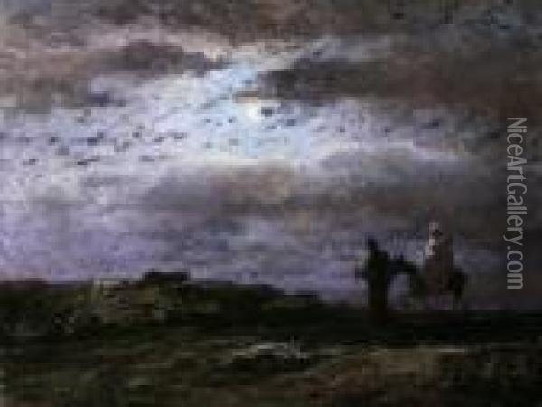 Moonlit Landscape Oil Painting - Arpad Feszty