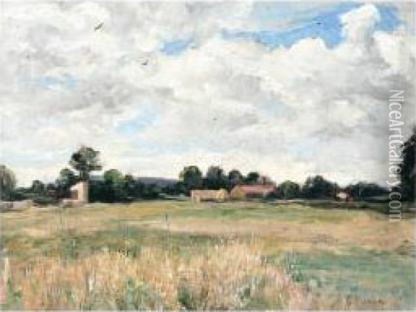 Farm Buildings In A Meadow Oil Painting - Emile Munier