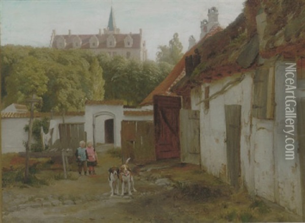 Hundegarden Pa Tranekaer Slot Oil Painting - Otto Bache