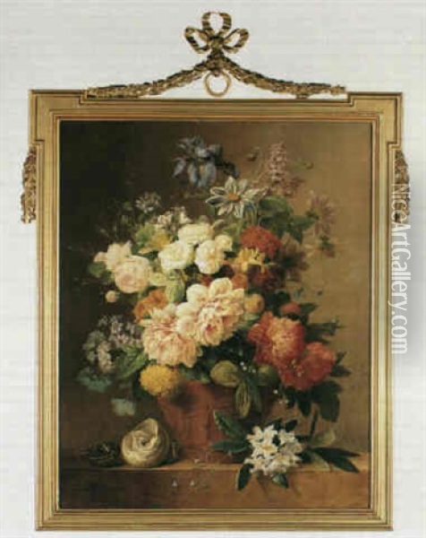 Still Life With Flowers In A Terra Cotta Vase Oil Painting - Arnoldus Bloemers