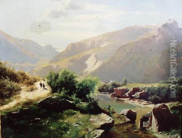 Pejzaz Gorski (1876) Oil Painting - Leopold Heinrich Voscher