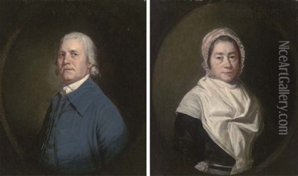 Portrait Of Mr. Highmore Skeats Snr., Former Organist At Canterbury Cathedral (+ Porrtrait Of His Wife In A Black Dress With A White Shawl And Bonnet; Pair) Oil Painting - Thomas Beach