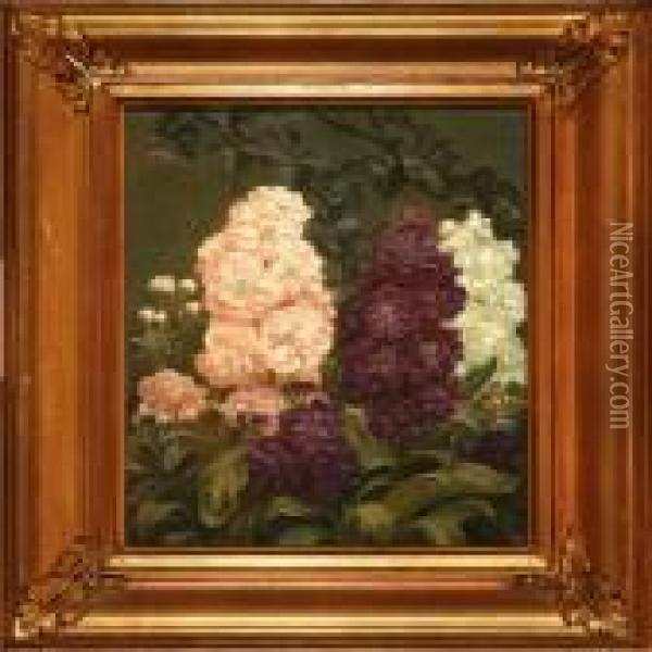 Pink, White And Purple Stocks Oil Painting - Emil C. Unlitz