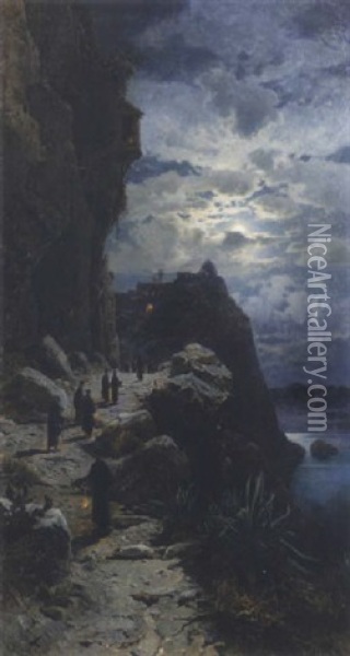 Salita Al Monte Athos Oil Painting - Hermann David Salomon Corrodi