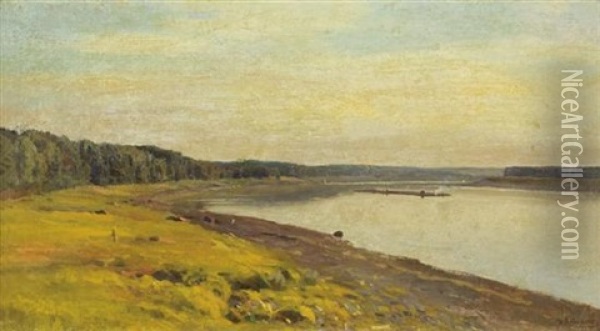 By The River Oil Painting - Isaak Levitan