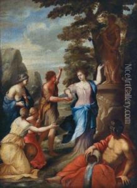 Tirsenia Madre Di Harmonillus Trasformata In Un Limone Oil Painting - Giovanni Francesco Romanelli