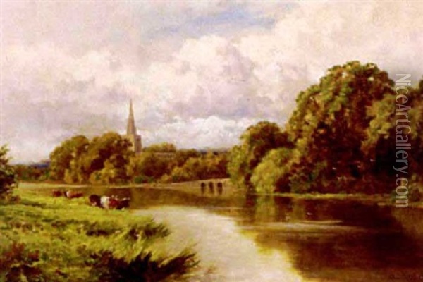 The Avon At Stratford Oil Painting - Henry H. Parker