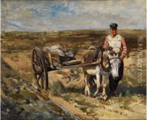 Fischer Mit Einem Bepackten Eselkarren In Dunenlandschaft Oil Painting - Alfred Jacques Verwee