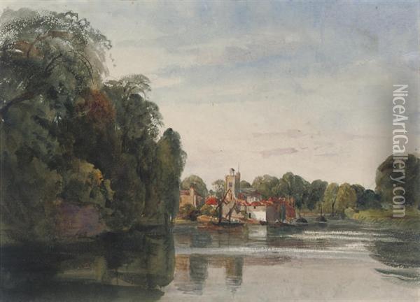 A View On The River Thames, Twickenham Oil Painting - Harriet Cheney