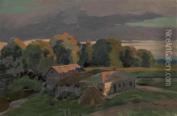 Ukrainian Village In Summer Oil Painting - Evgeniy Ivanovich Stolitsa