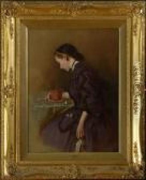 Woman With Potted Plant Oil Painting - George Elgar Hicks