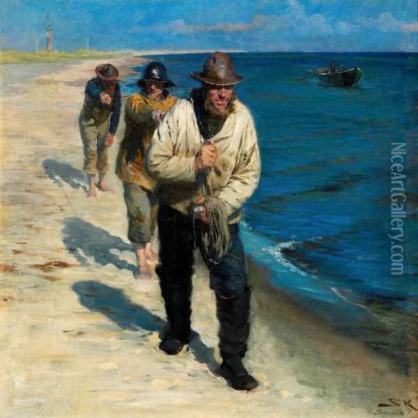 Tre Pa Skagens Sonderstrand Oil Painting - Peder Severin Kroyer