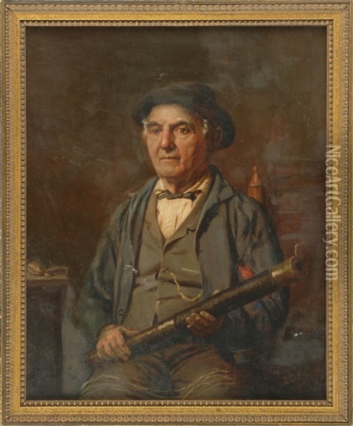 Portrait Of A Seated Man Holding A Telescope Oil Painting - Lemuel D. Eldred