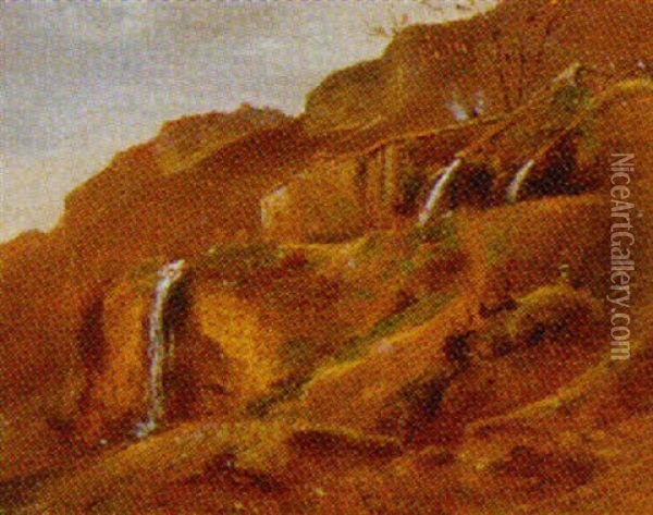 Bjerglandskab Med Vandmolle Oil Painting - Charles Louis Guigon