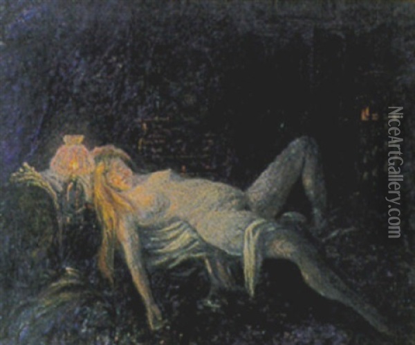 Nohen Kvinde Liggende Pa Seng Oil Painting - Eugene Delestre