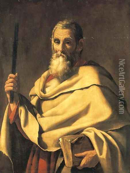 A male saint holding a book Oil Painting - Giovanni Ricca