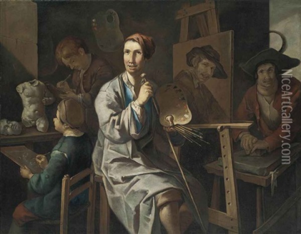 A Painter In His Studio Oil Painting - Giacomo Francesco Cipper