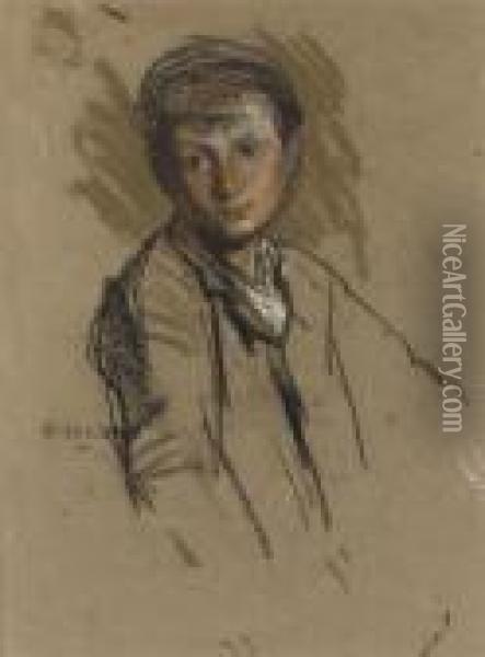 Study Of A Young Boy Oil Painting - George Clausen