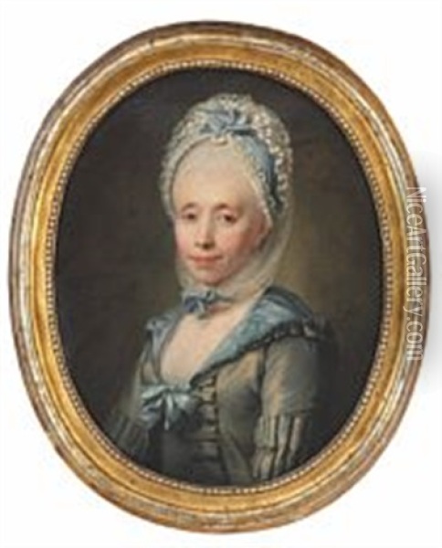 Portrait Of A Lady In A Grayish Pink Taffeta Dress Oil Painting - Jens Juel