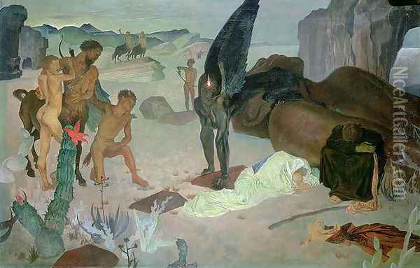 Repose on the Flight into Egypt, c.1922 Oil Painting - Glyn Warren Philpot