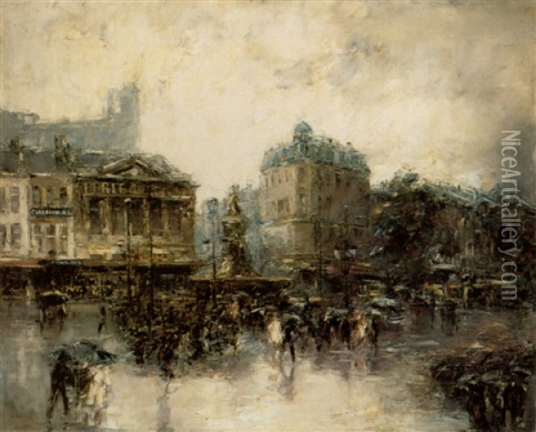A Street Scene In Paris Oil Painting - Mose Bianchi da Maraigo