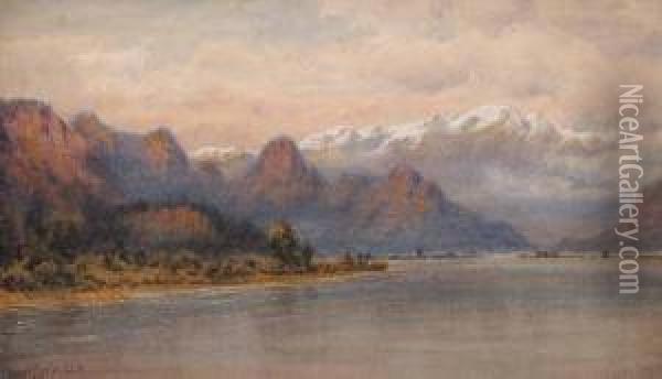 Untitled - Pitt River And Golden Ear Mountains Oil Painting - Thomas Mower Martin