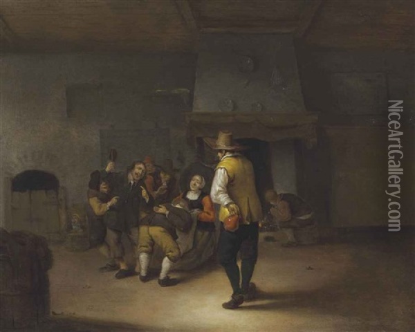 An Interior With Carousing Peasants Oil Painting - Jan Miense Molenaer