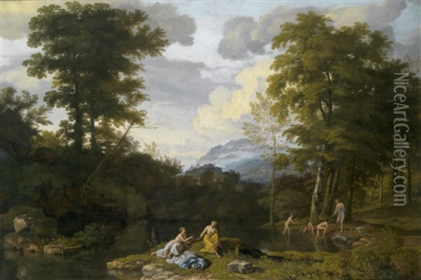 Klassische Landschaft Mit Arkadischer Staffage Oil Painting - Johannes (Jan) Glauber