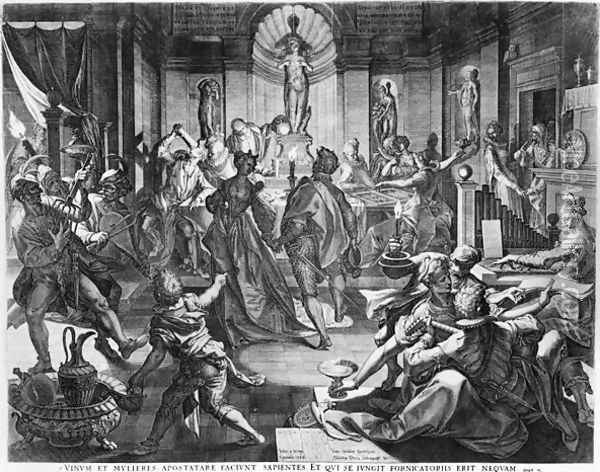 Celebration Scene, 1588 Oil Painting - Jean or Johann Sadeler