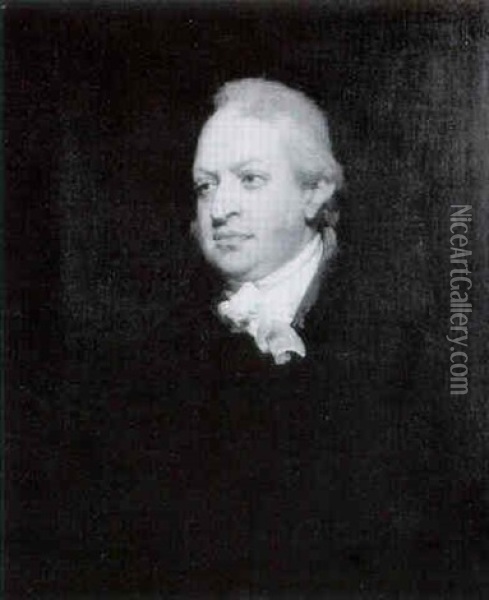 Portrait Of A Gentleman Bust Length Wearing A Black Coat And White Stock Oil Painting - William Owen