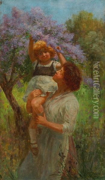 Lilac Time Oil Painting - Charles G. Hards