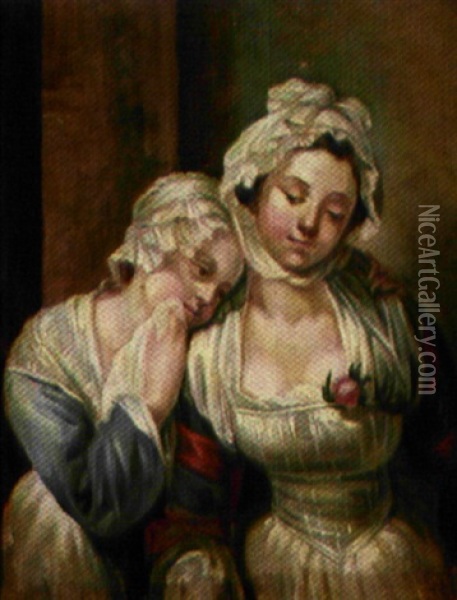To Unge Piger, Der Siger Hinanden Farvel Oil Painting - Jean Baptiste Greuze