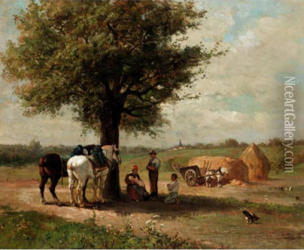 In The Shade Of The Tree Oil Painting - Jules Jacques Veyrassat