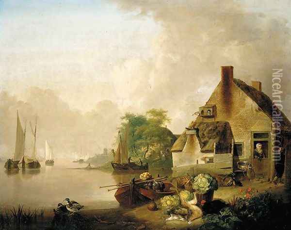 River Landscape Oil Painting - Jan van Os
