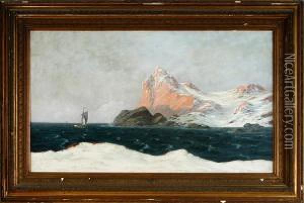 A Coastal Scenery With A Fishing Boat At Lofoten Oil Painting - Alfred Theodor Olsen