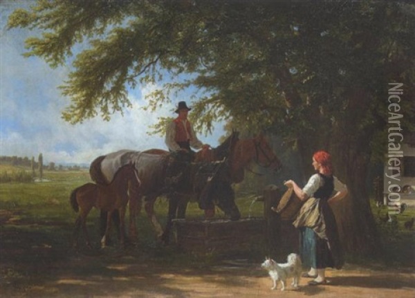 Am Brunnen Oil Painting - Friedrich Jaeger