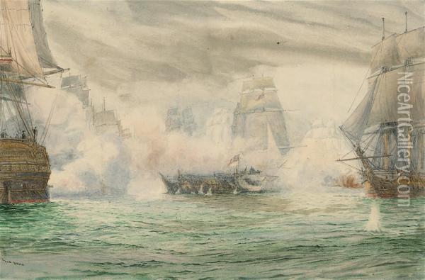 Trafalgar: In The Midst Of Battle, With H.m.s.
Neptune's Oil Painting - Irwin John David Bevan