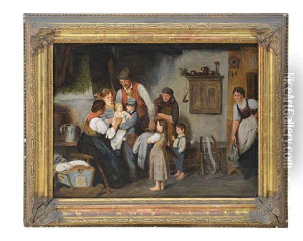 Scena D'interno Con Riunione Famigliare Oil Painting - Franz Von Defregger
