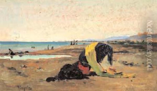 Sulla Spiaggia Oil Painting - Vincenzo Caprile