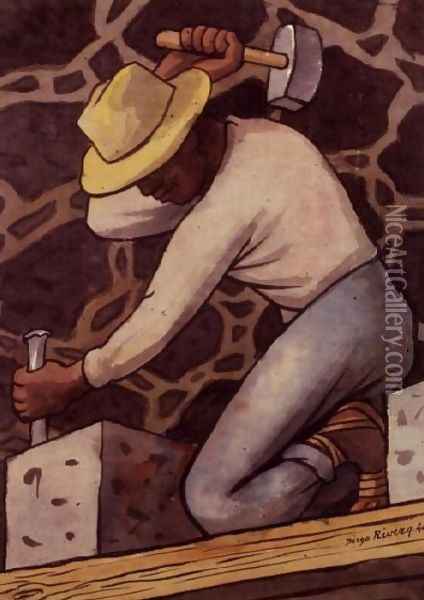 The Stone Cutter Oil Painting - Diego Rivera