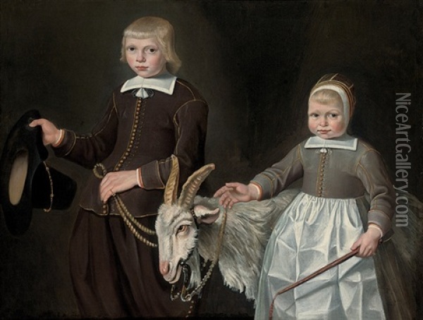 Double Portrait Of Children With A Goat Oil Painting - Jacob Gerritsz Cuyp