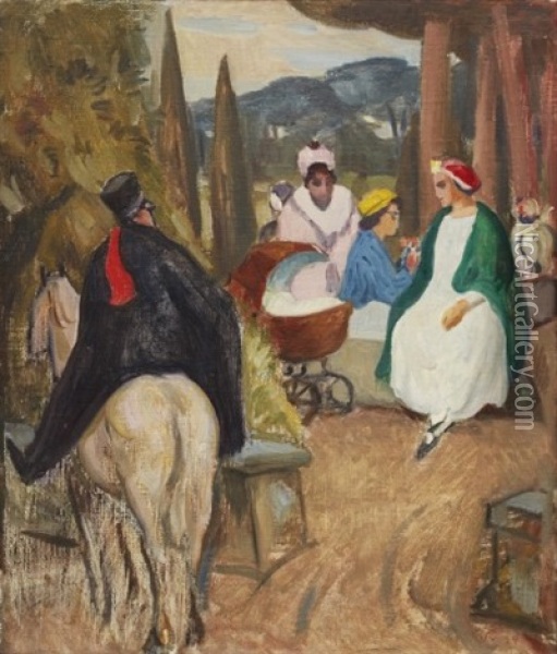Barnflickor I Parken Oil Painting - Georg Pauli