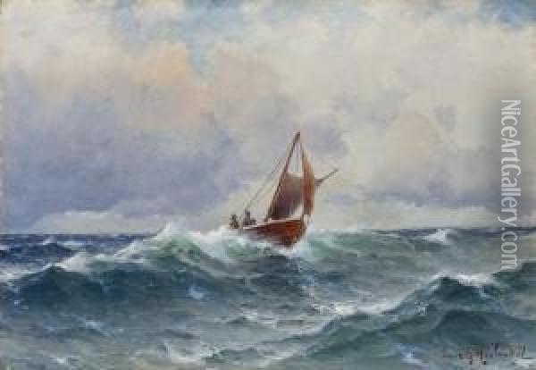 Sailing Boat Oil Painting - Lars Laurits Larsen Haaland