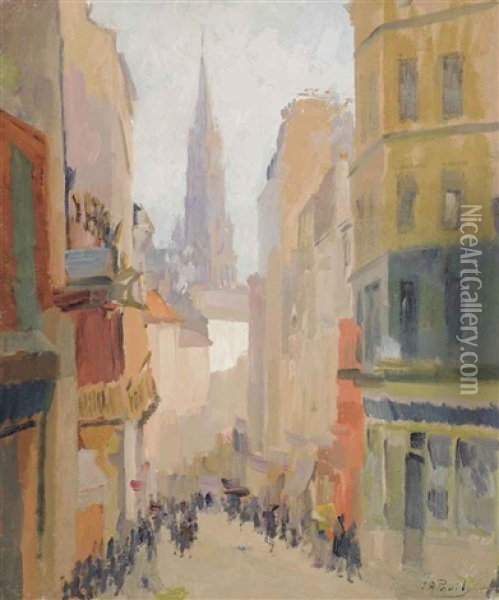 Figures On A Parisian Street Oil Painting - Elie Anatole Pavil