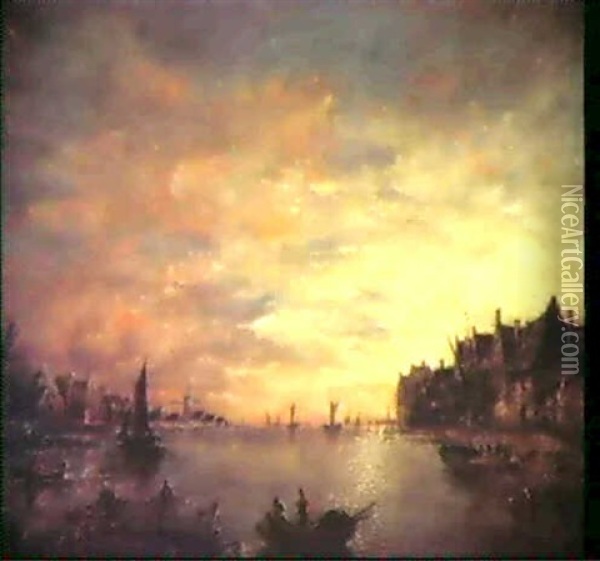 Paysage Fluvial Au Clair De Lune Oil Painting - Aert van der Neer