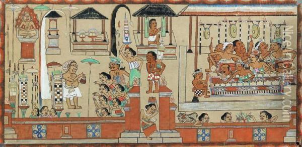 Temple Festival Oil Painting - Ida Bagus Mukuh