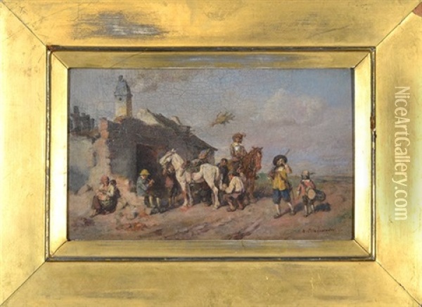 Shoeing The Horse Oil Painting - Alfred Ritter von Malheim Friedlaender