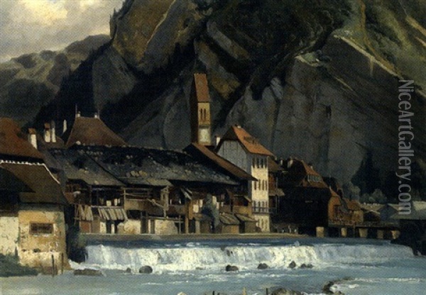 Village Au Bord D'une Riviere Du Jura Oil Painting - Louis Auguste Lapito